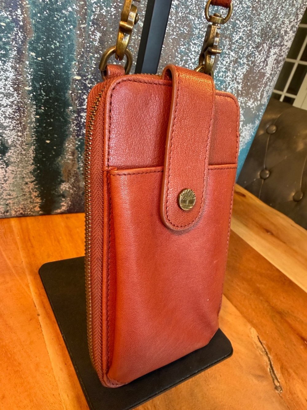 Timberland Minimalist Leather Phone Crossbody Wallet Brown Compact (GUC) - Picture 8 of 17